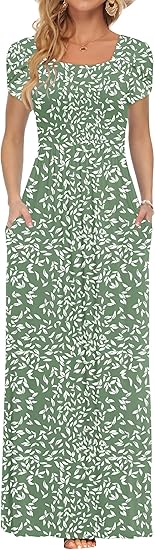 Women's Maxi Dresses with Pockets Petal Short Sleeve Square Neck Casual Long Dress 2026